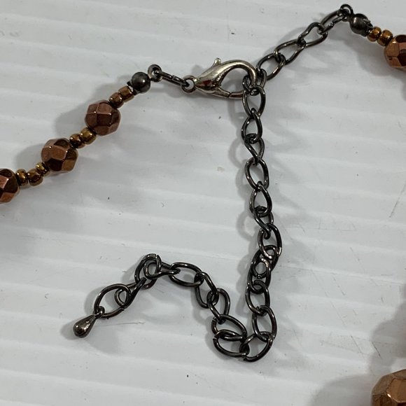 Copper Colored Graduated Beaded Necklace 21" Adjustable Gun Metal Chain - Picture 3 of 5